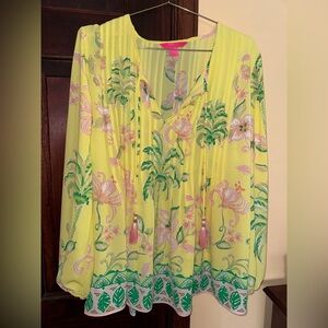 Lilly Pulitzer L Large Marilina tunic Finch Yellow Green Women's Top long sleeve